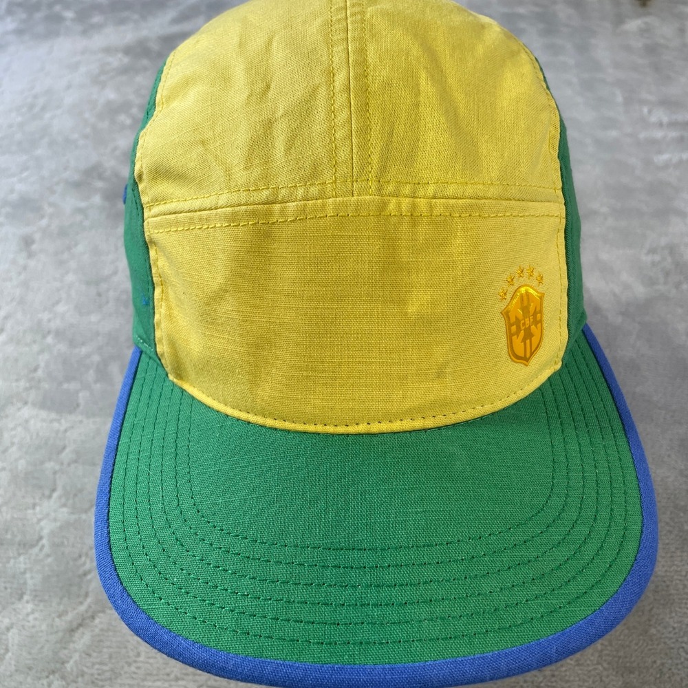 Nike Brazil AW84 5 Panel Camp Hat Cap Yellow Green Soccer Adjustable 624078 OSFM